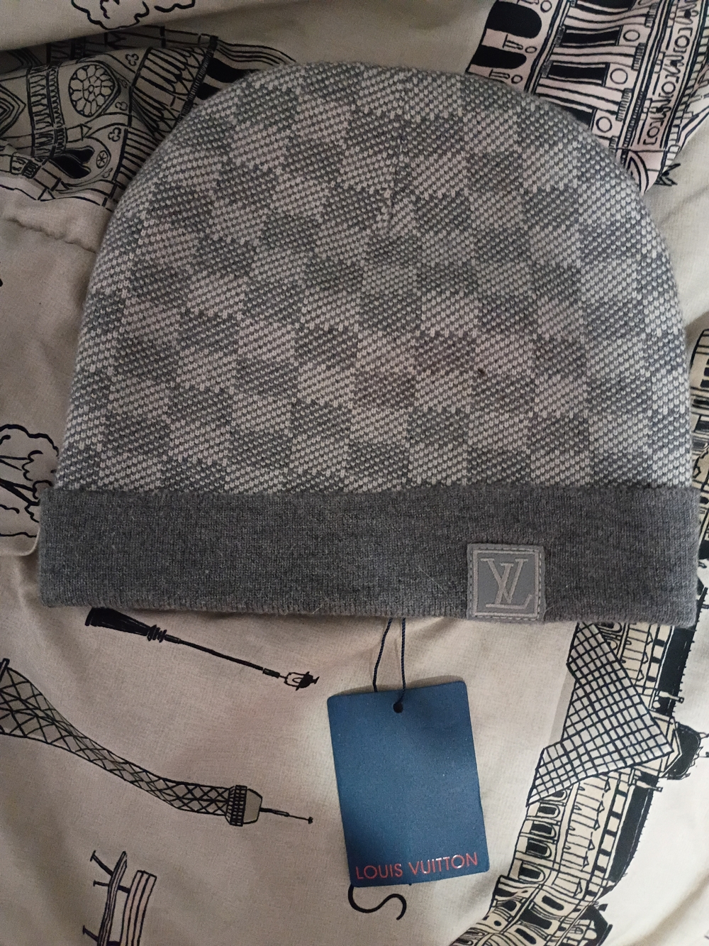Louis Vuitton Gray Checker Knit Beanie